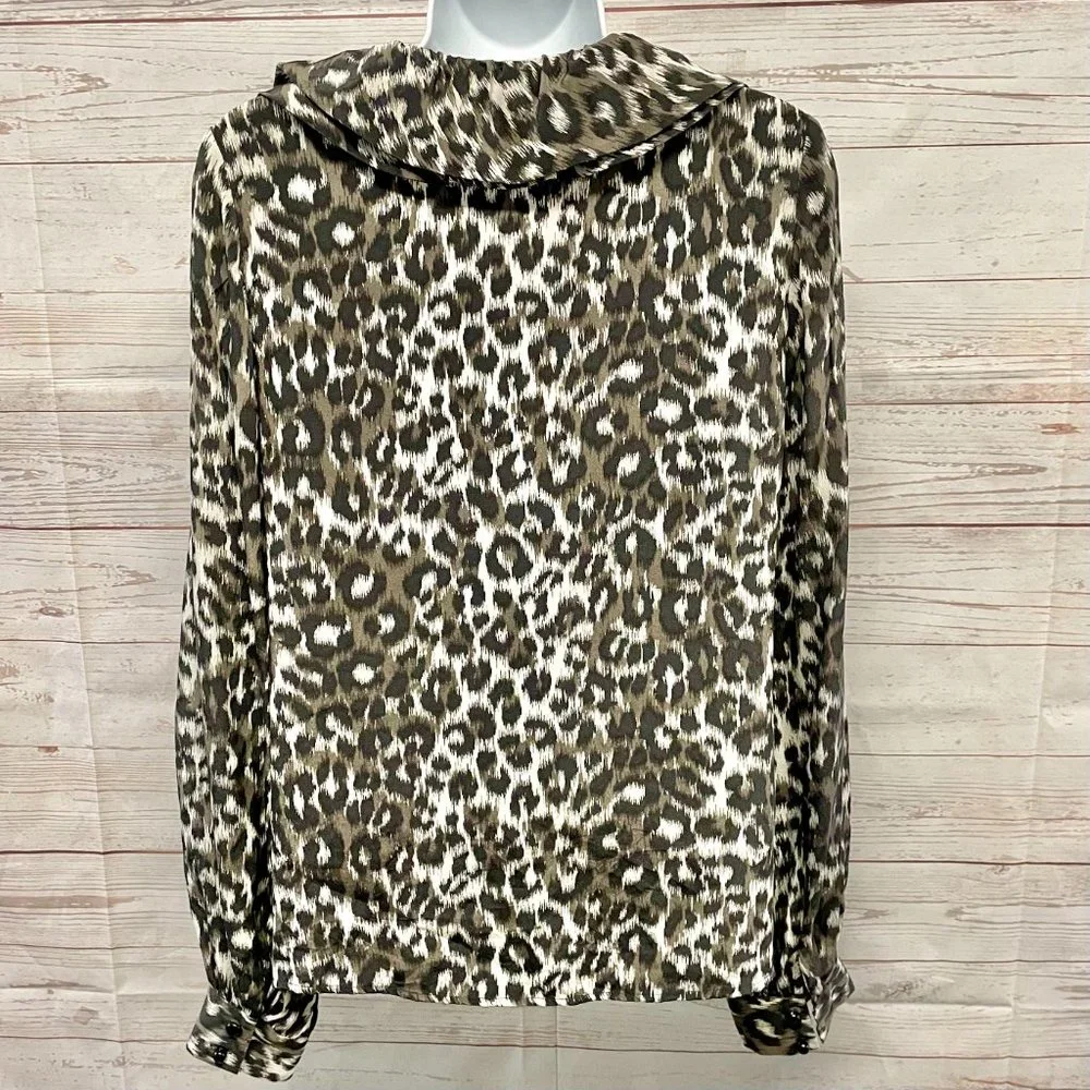 Kate Spade Lynette Ruffle collar Leopard Prink Silk Blouse